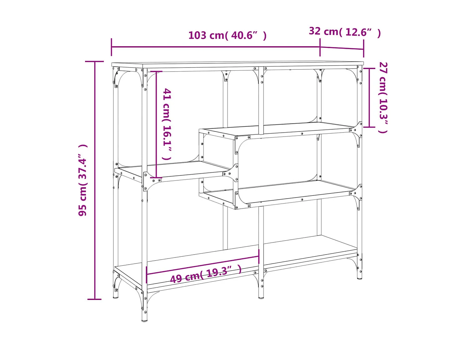 Table console chêne marron 103x32x95 cm bois d'ingénierie