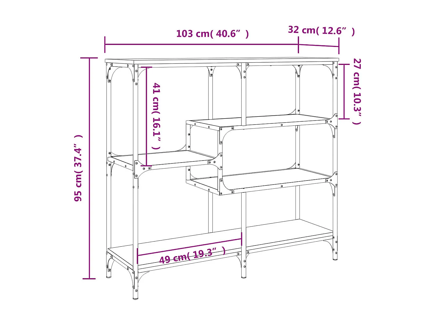 Table console chêne marron 103x32x95 cm bois d'ingénierie