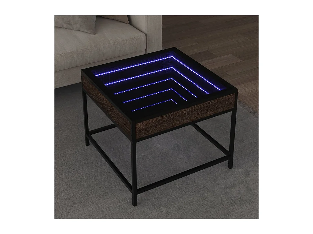 Tavolino con LED Infinity rovere marrone 50x50x41 cm