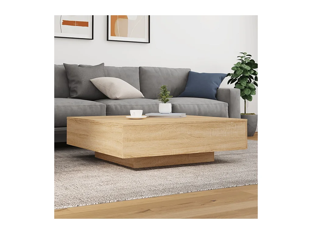 Table basse avec lumières LED chêne sonoma 100x100x31 cm