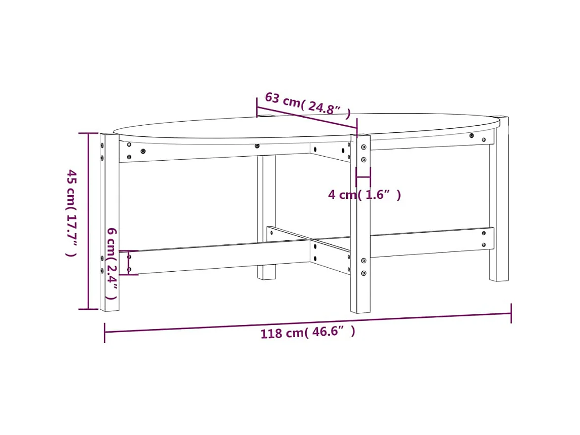 Mesa de centro 118x63x45 cm Madera maciza de pino