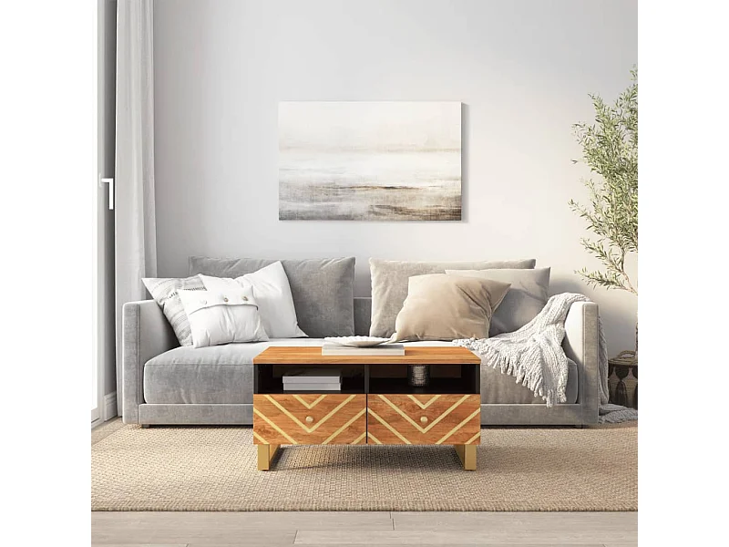 Tavolino da caffè marrone e nero 80x54x40 cm in legno massello di mango