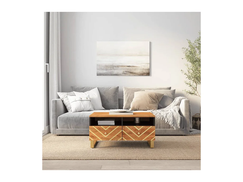 Brauner und schwarzer Couchtisch 80x54x40 cm massives Mangoholz