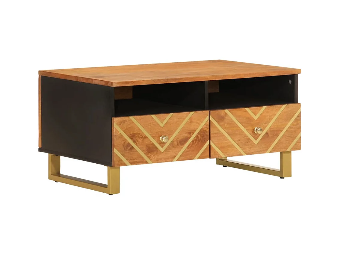 Brauner und schwarzer Couchtisch 80x54x40 cm massives Mangoholz