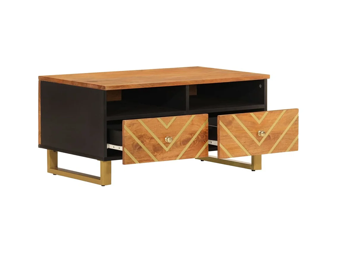 Brauner und schwarzer Couchtisch 80x54x40 cm massives Mangoholz
