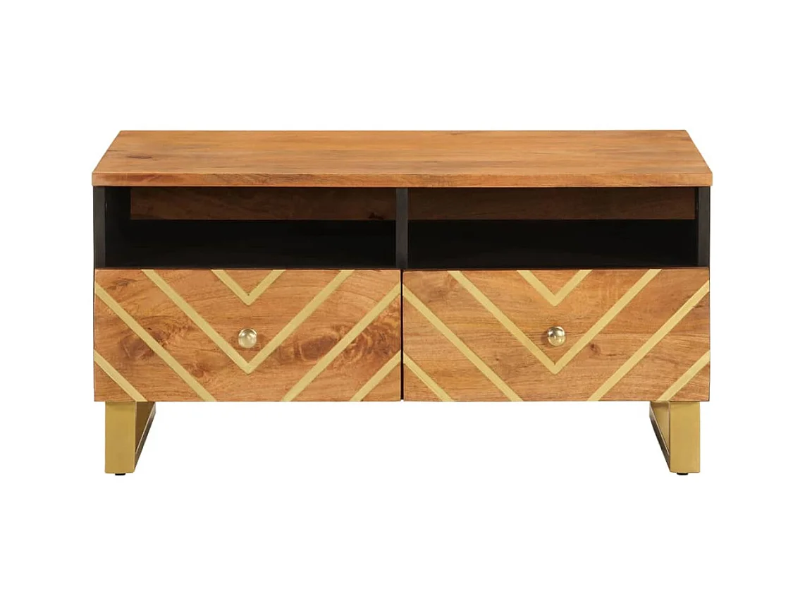 Brauner und schwarzer Couchtisch 80x54x40 cm massives Mangoholz
