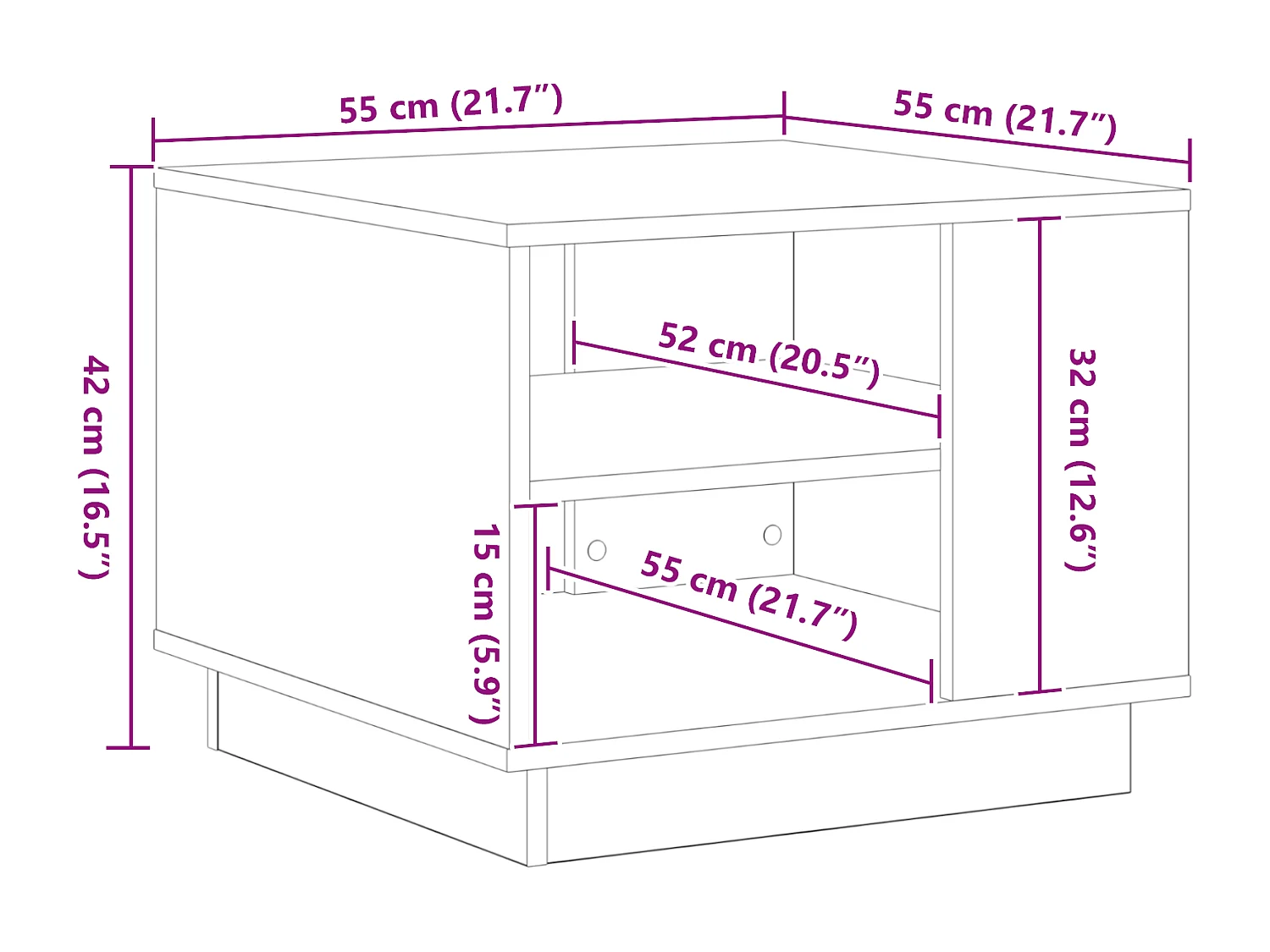 Table basse en chêne noir 55x55x42 cm en bois d'ingénierie
