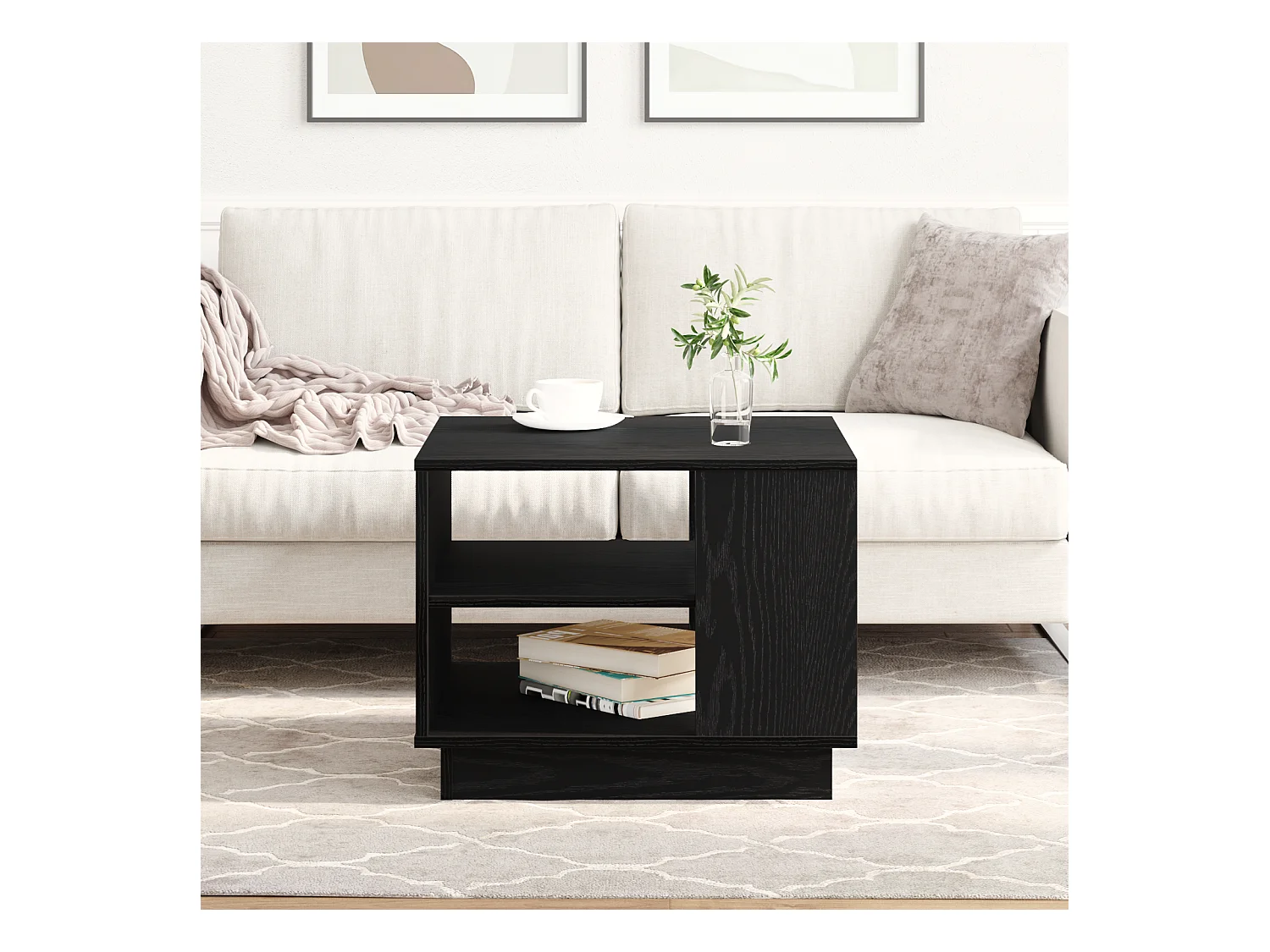 Mesa de centro de roble negro 55x55x42 cm fabricada en madera de ingeniería