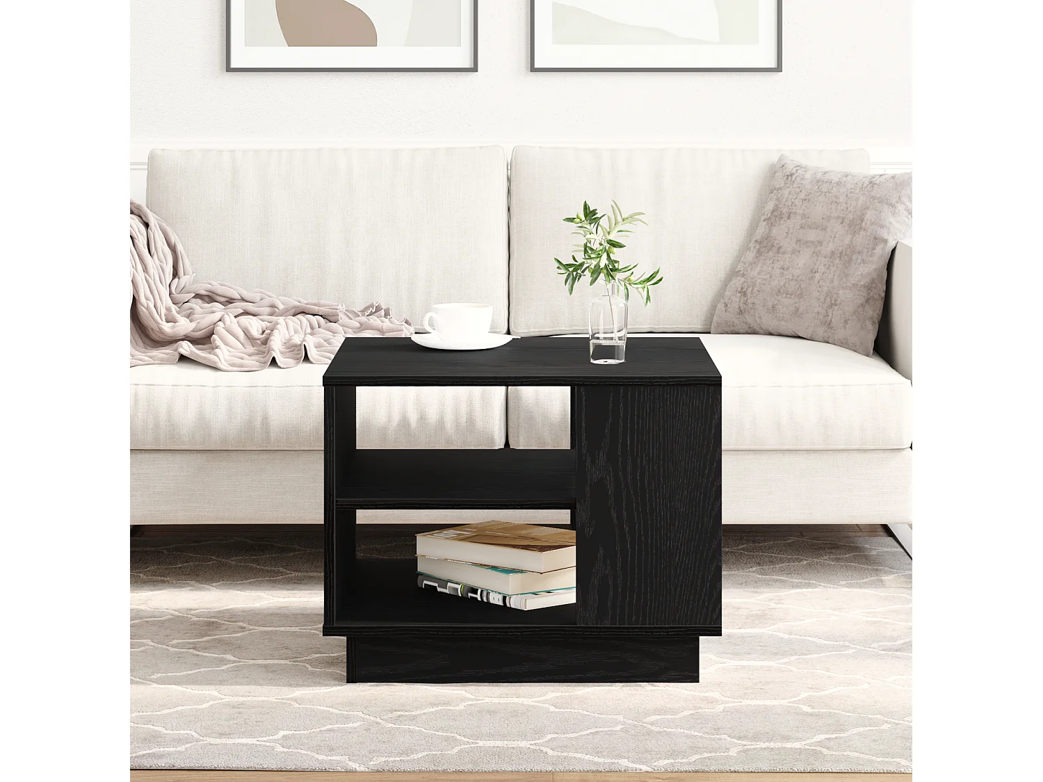 Table basse en chêne noir 55x55x42 cm en bois d'ingénierie