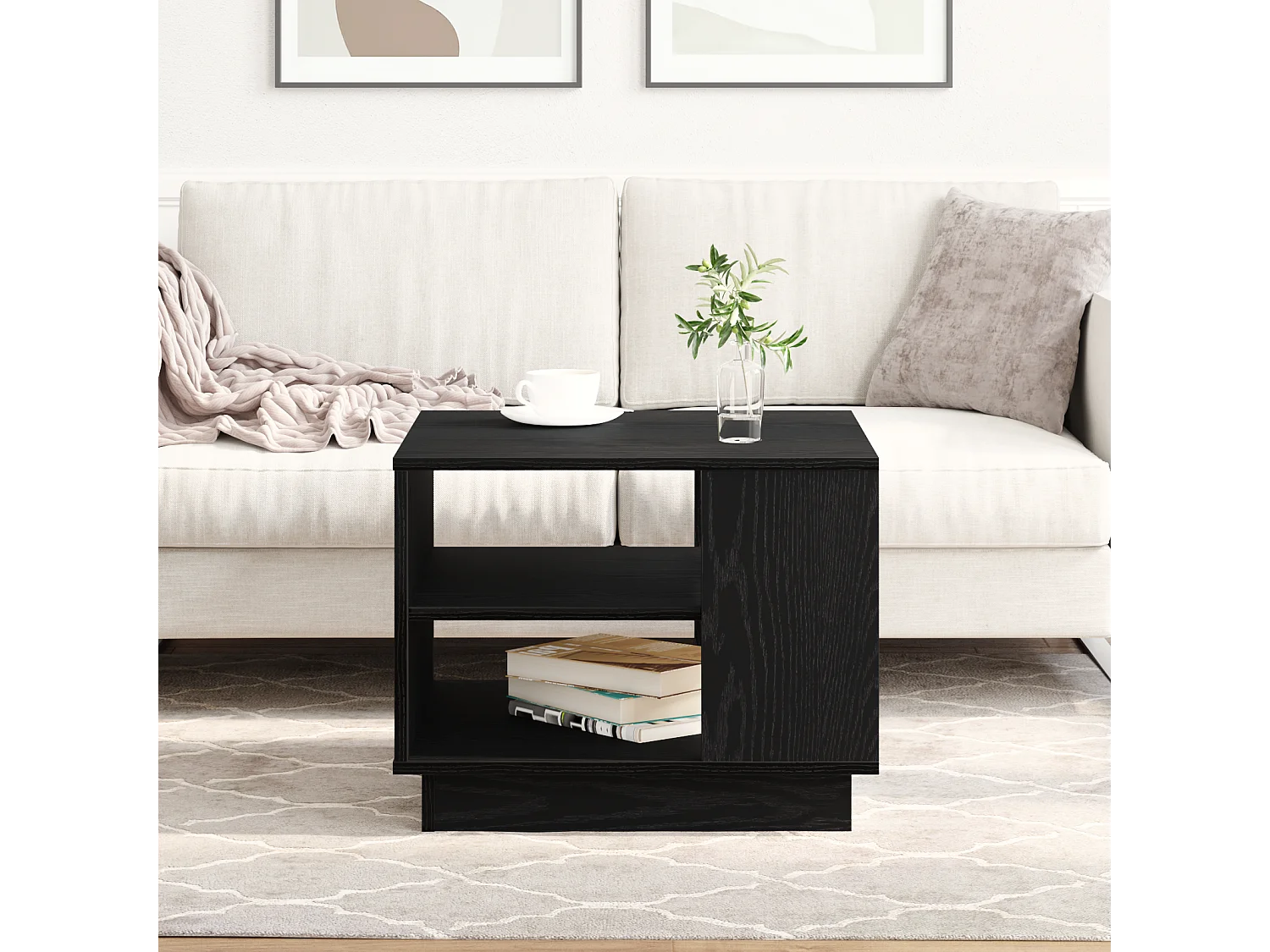 Table basse en chêne noir 55x55x42 cm en bois d'ingénierie