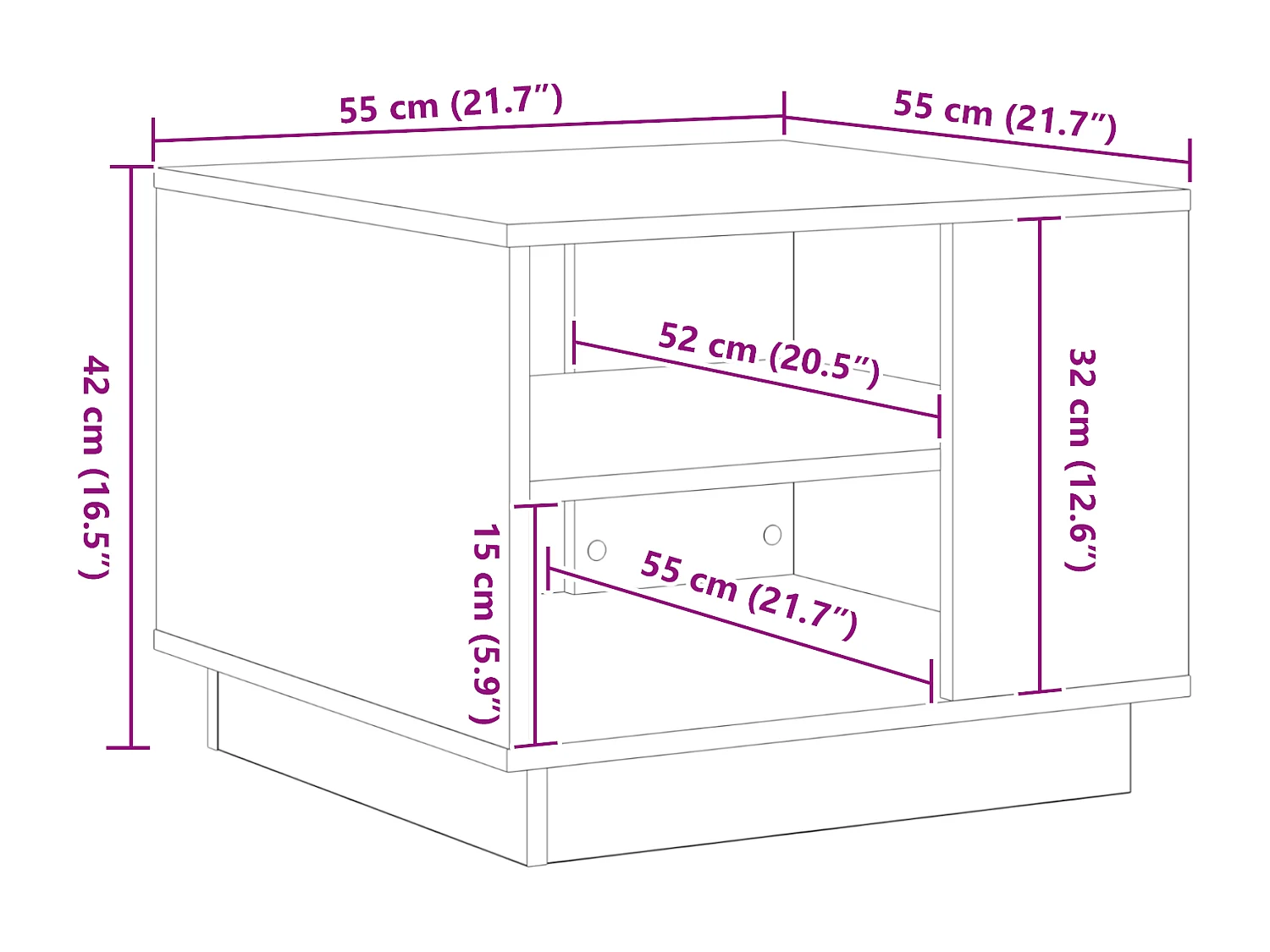 Table basse en chêne noir 55x55x42 cm en bois d'ingénierie