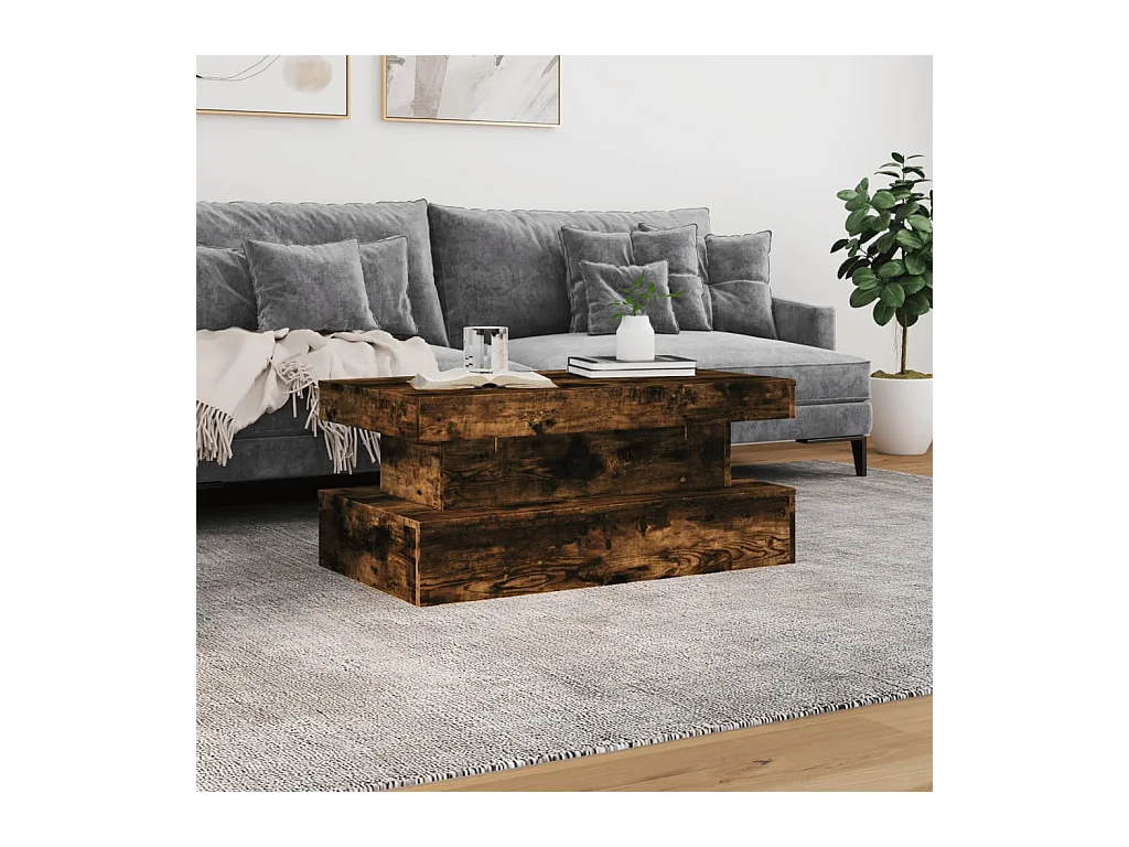 Tavolino in rovere affumicato con luci LED 90x50x40 cm