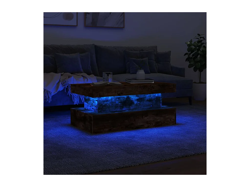 Tavolino in rovere affumicato con luci LED 90x50x40 cm