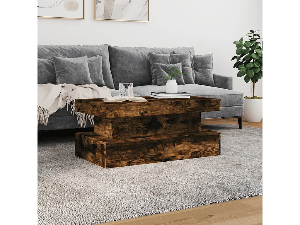 Mesa de centro de roble ahumado con luces LED 90x50x40 cm