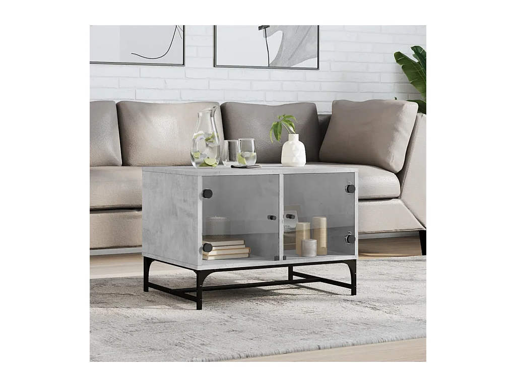 Table basse avec portes en verre gris béton 68,5x50x50 cm