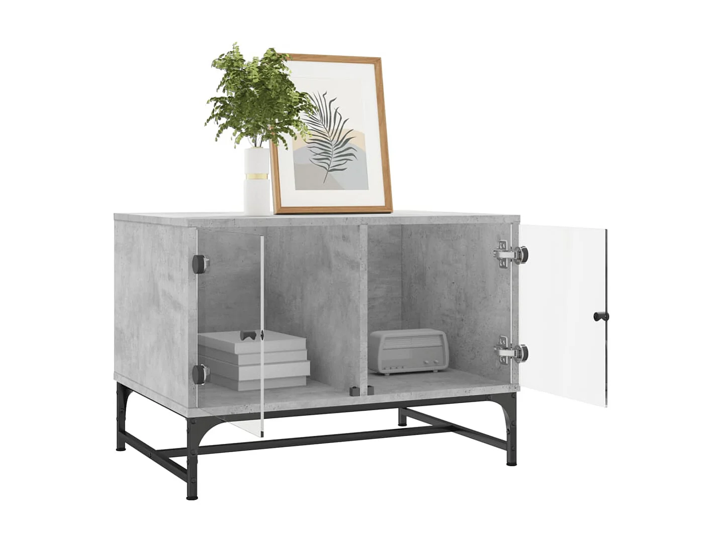 Tavolino con ante in vetro grigio cemento 68,5x50x50 cm