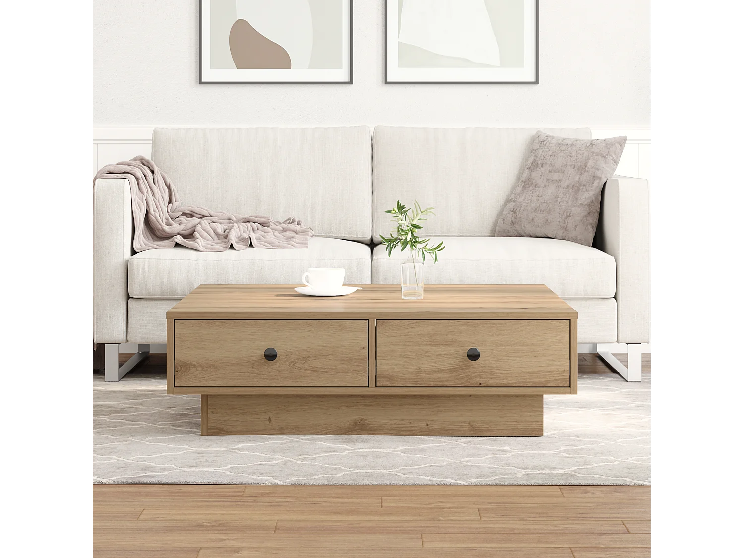 Tavolino da caffè Artisan in rovere impiallacciato, MDF 90 x 90 x 28 cm