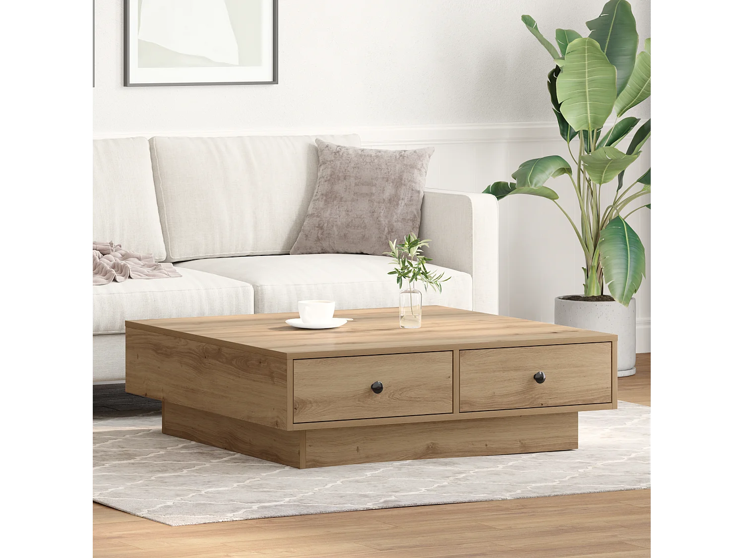 Tavolino da caffè Artisan in rovere impiallacciato, MDF 90 x 90 x 28 cm