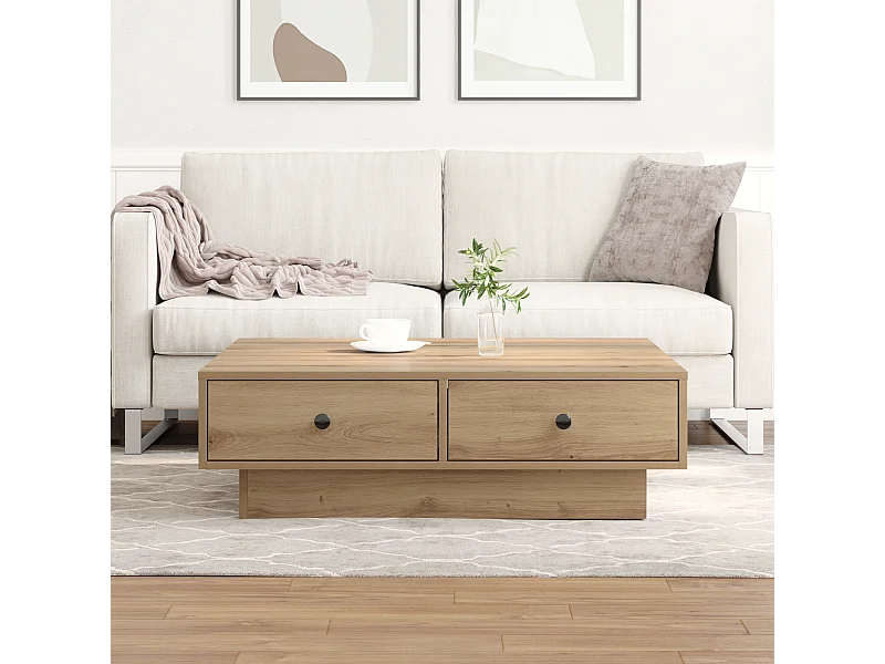 Tavolino da caffè Artisan in rovere impiallacciato, MDF 90 x 90 x 28 cm