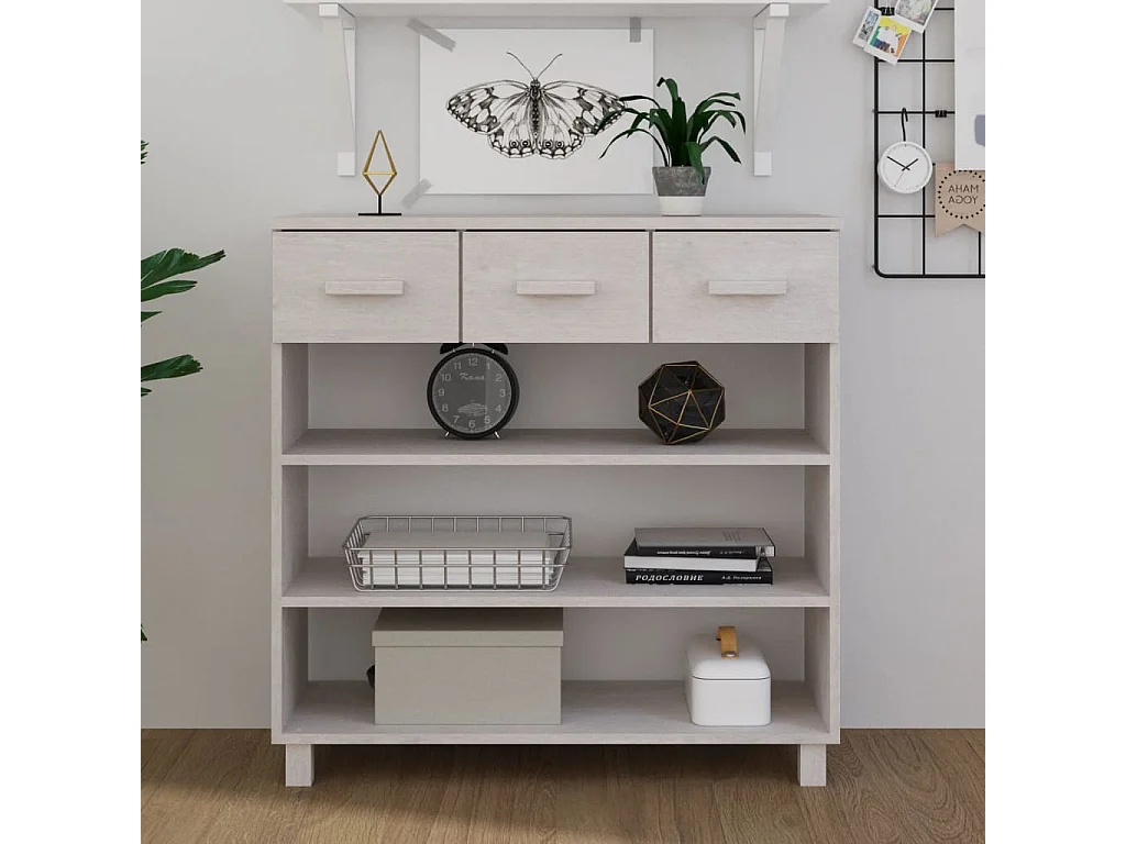 Mesa consola Blanca 90x35x90 cm Madera maciza de pino