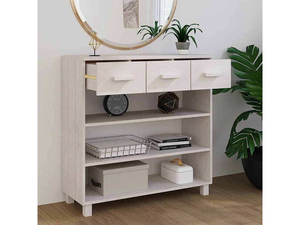 Mesa consola Blanca 90x35x90 cm Madera maciza de pino