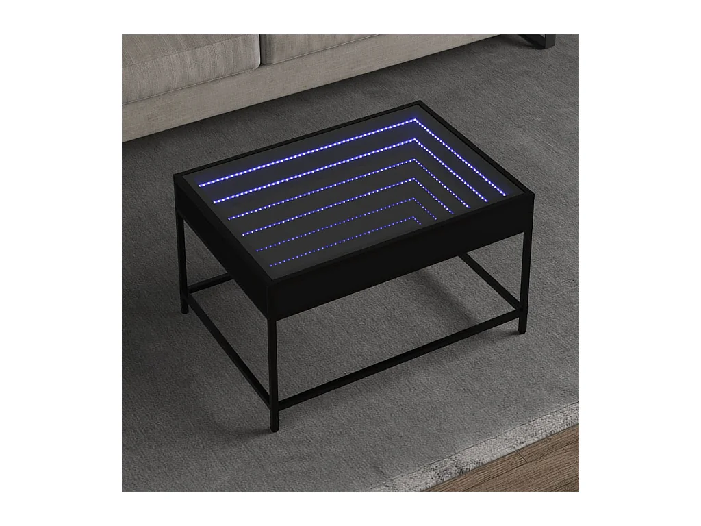 Table basse avec LED infini noir 70x50x41 cm