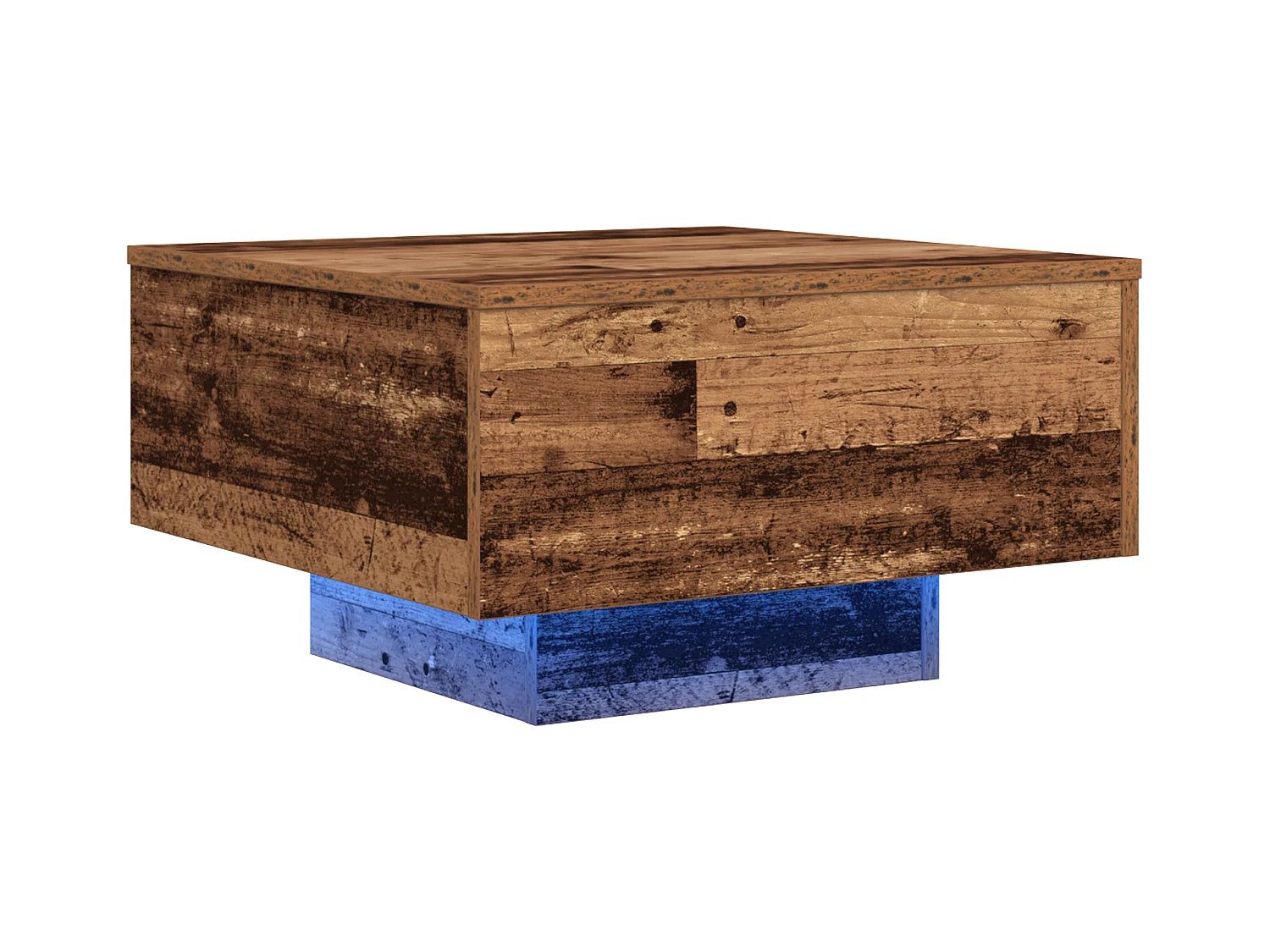 Table basse avec lumières LED en bois vieilli 55x55x31 cm