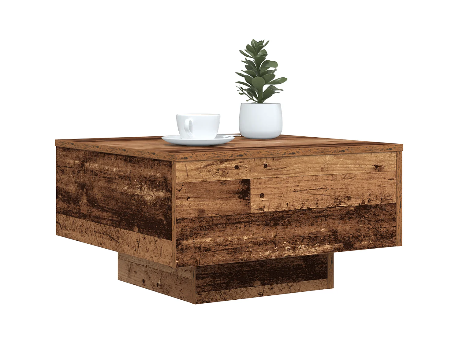 Table basse avec lumières LED en bois vieilli 55x55x31 cm