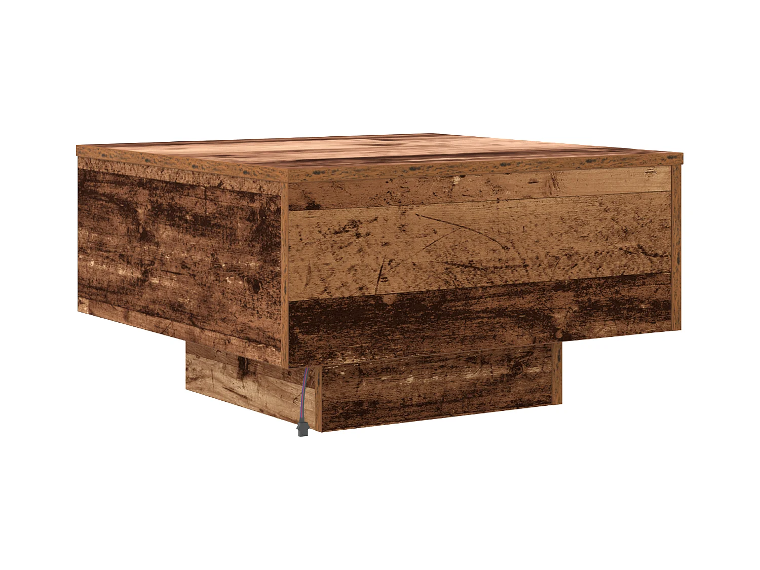 Table basse avec lumières LED en bois vieilli 55x55x31 cm