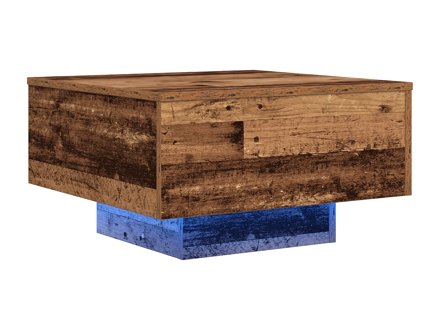 Table basse avec lumières LED en bois vieilli 55x55x31 cm