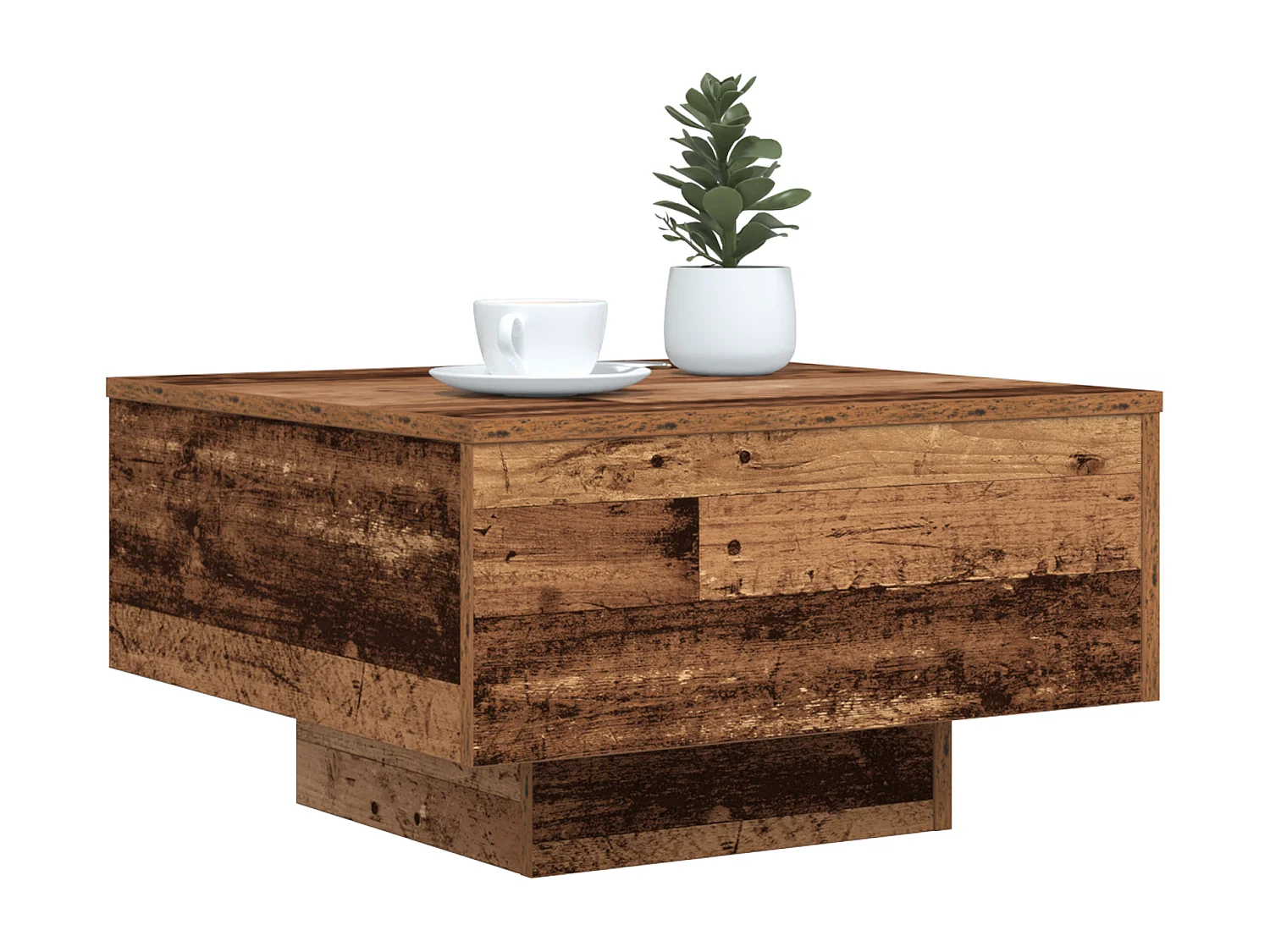 Table basse avec lumières LED en bois vieilli 55x55x31 cm