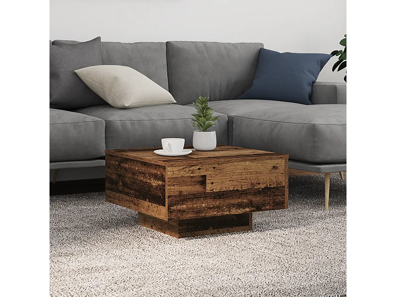 Table basse avec lumières LED en bois vieilli 55x55x31 cm