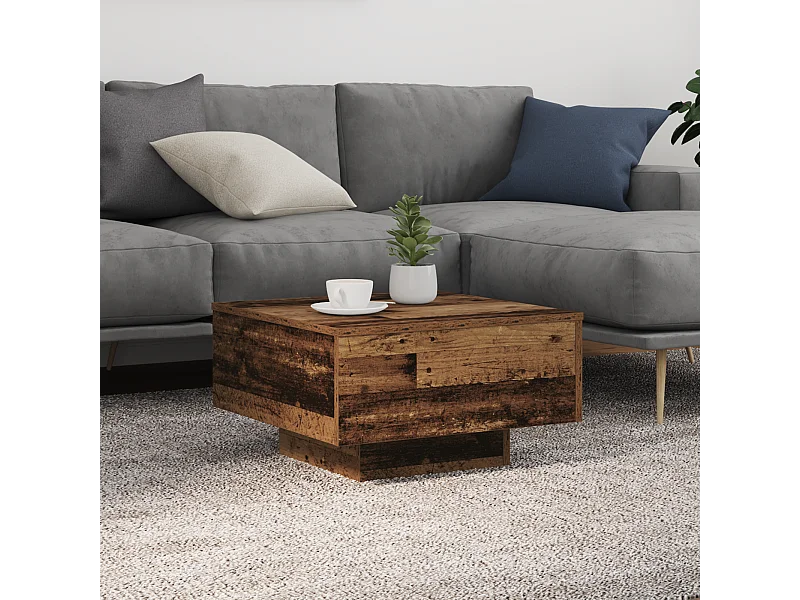 Table basse avec lumières LED en bois vieilli 55x55x31 cm