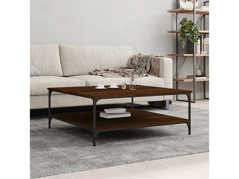 Mesa de centro roble marrón 100x100x40 cm madera de ingeniería