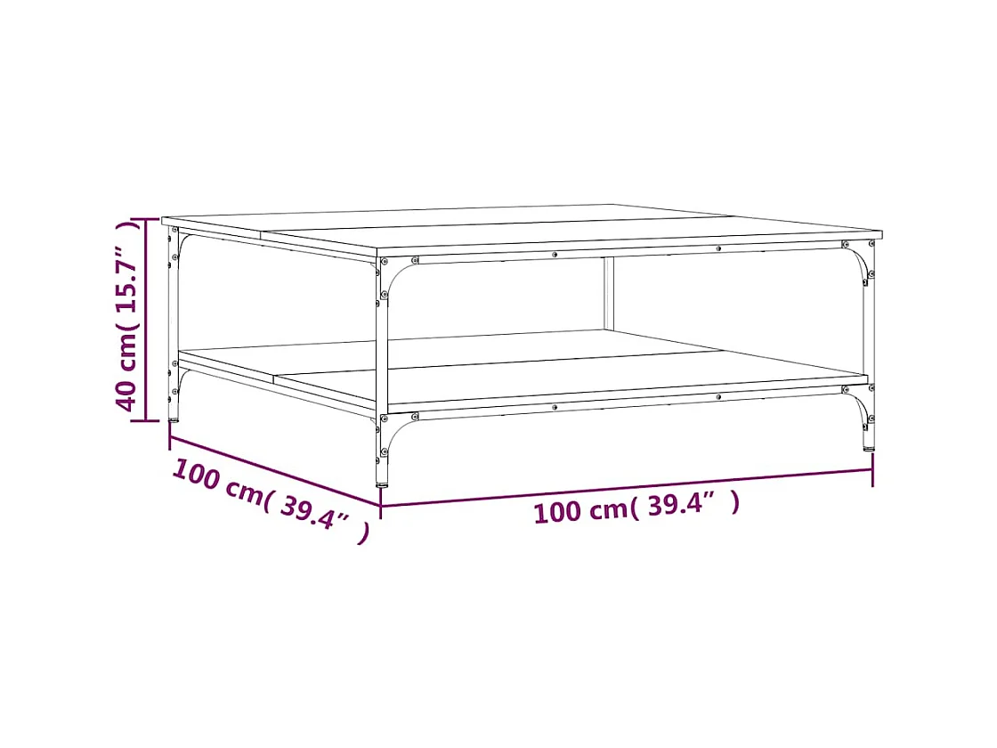 Table basse chêne marron 100x100x40 cm bois d'ingénierie