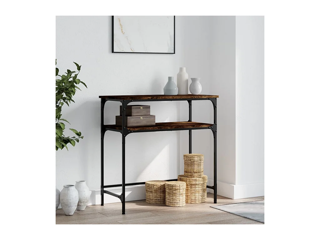 Table console chêne fumé 75x35,5x75 cm bois d'ingénierie