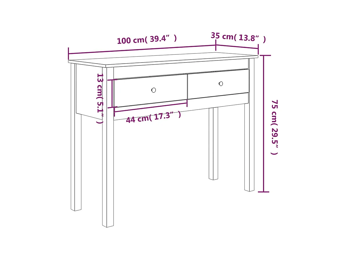Table console Marron miel 100x35x75 cm Bois massif de pin