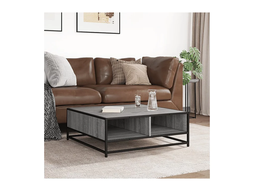 Table basse sonoma gris 80x80x30 cm bois d'ingénierie et métal