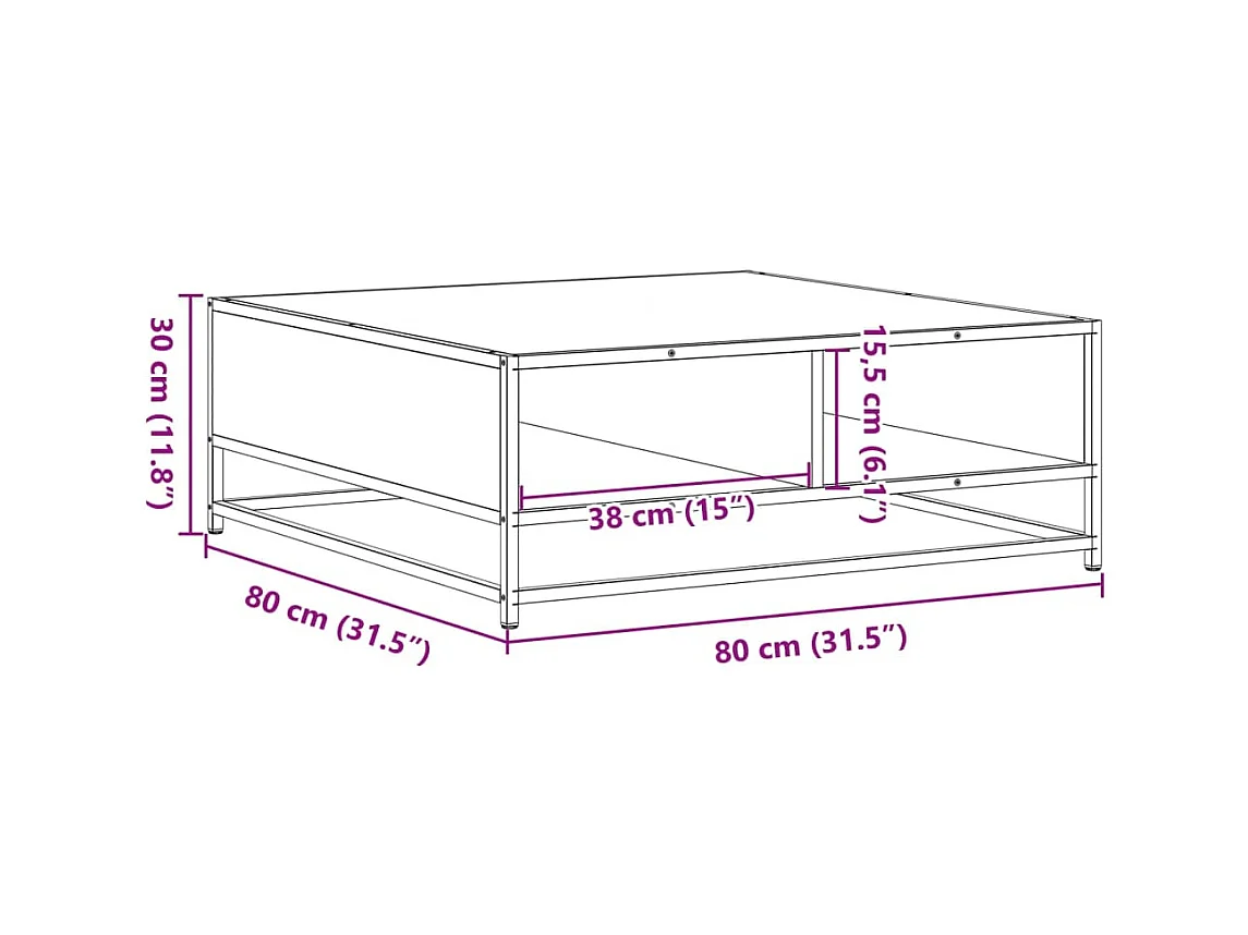 Table basse sonoma gris 80x80x30 cm bois d'ingénierie et métal