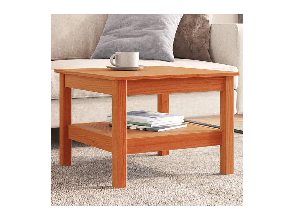 Table basse cire marron 55x55x40 cm bois massif de pin