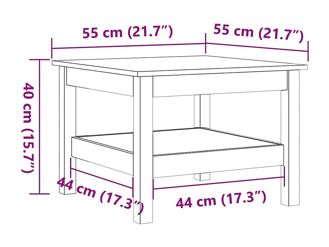 Table basse cire marron 55x55x40 cm bois massif de pin