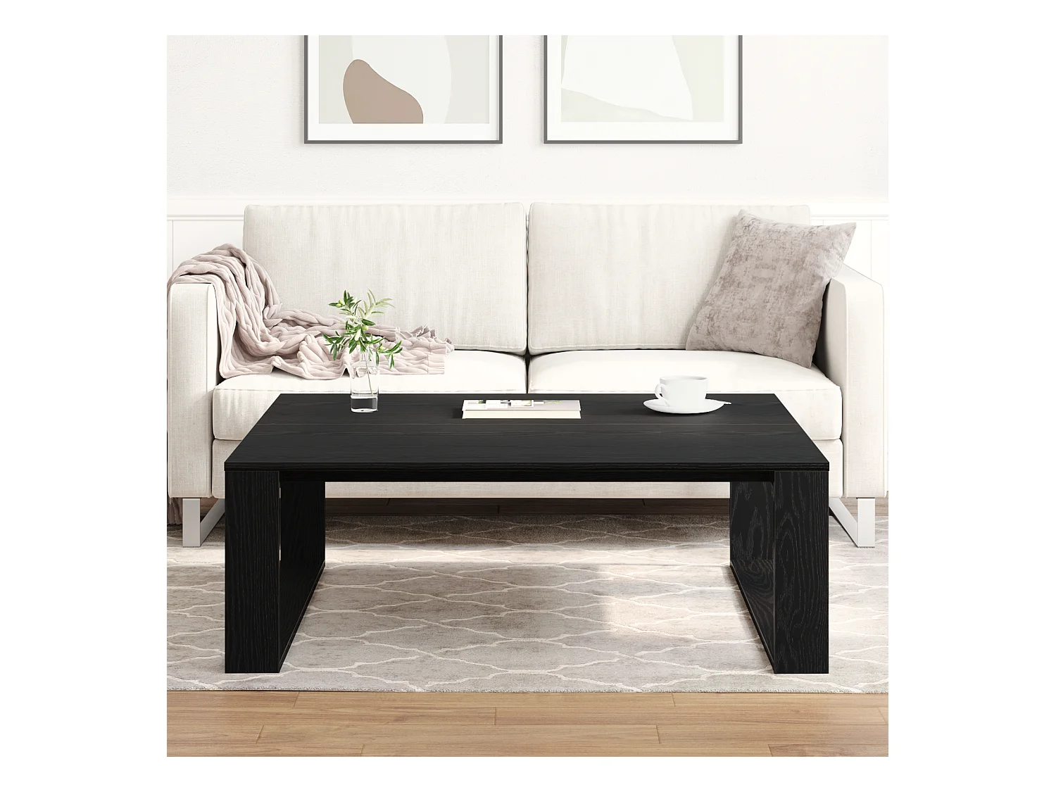 Table basse en chêne noir 100x100x35 cm en bois d'ingénierie