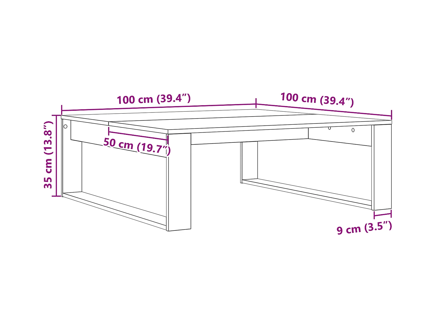 Table basse en chêne noir 100x100x35 cm en bois d'ingénierie