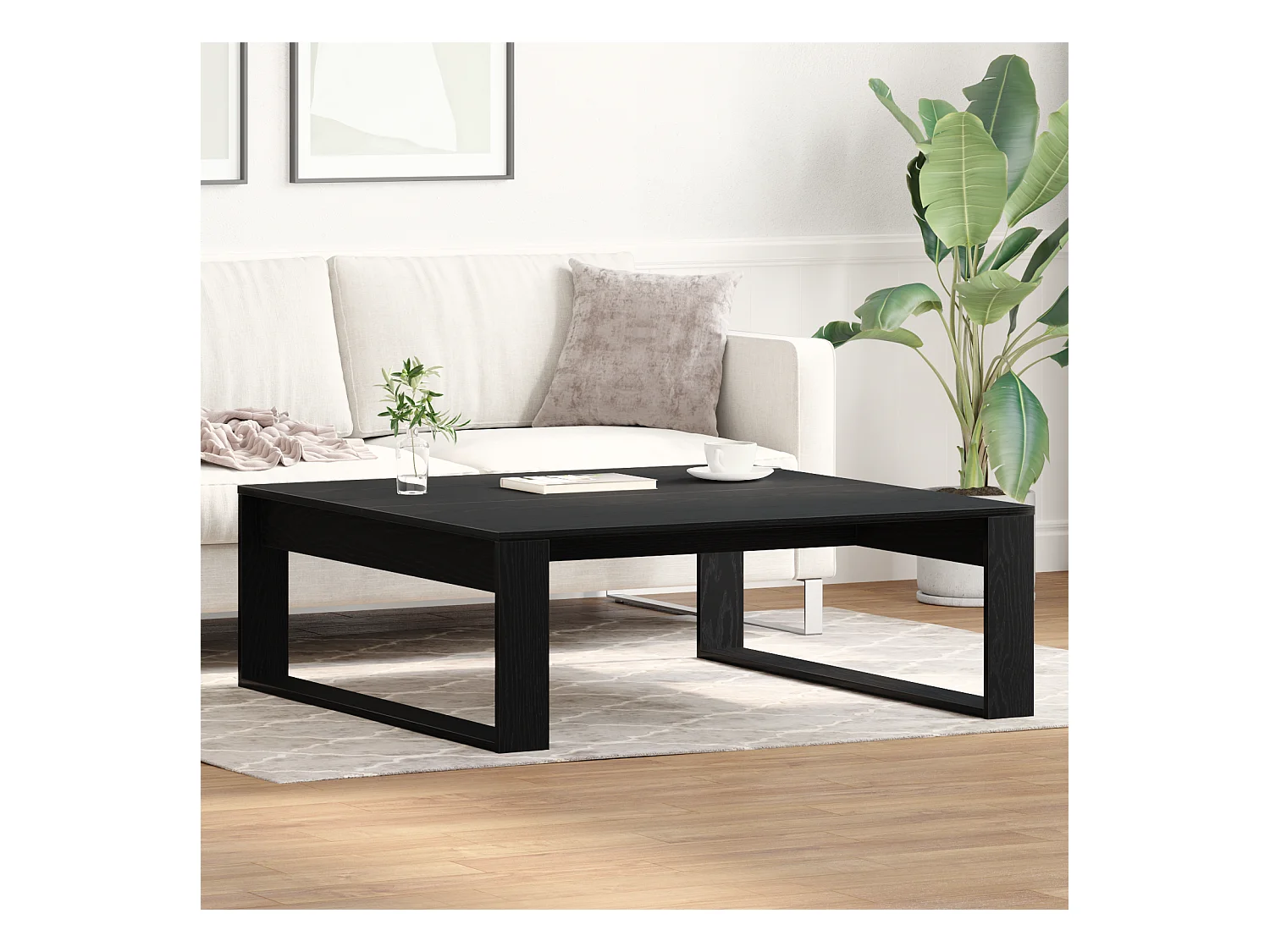 Tavolino da caffè in rovere nero 100x100x35 cm in legno ingegnerizzato