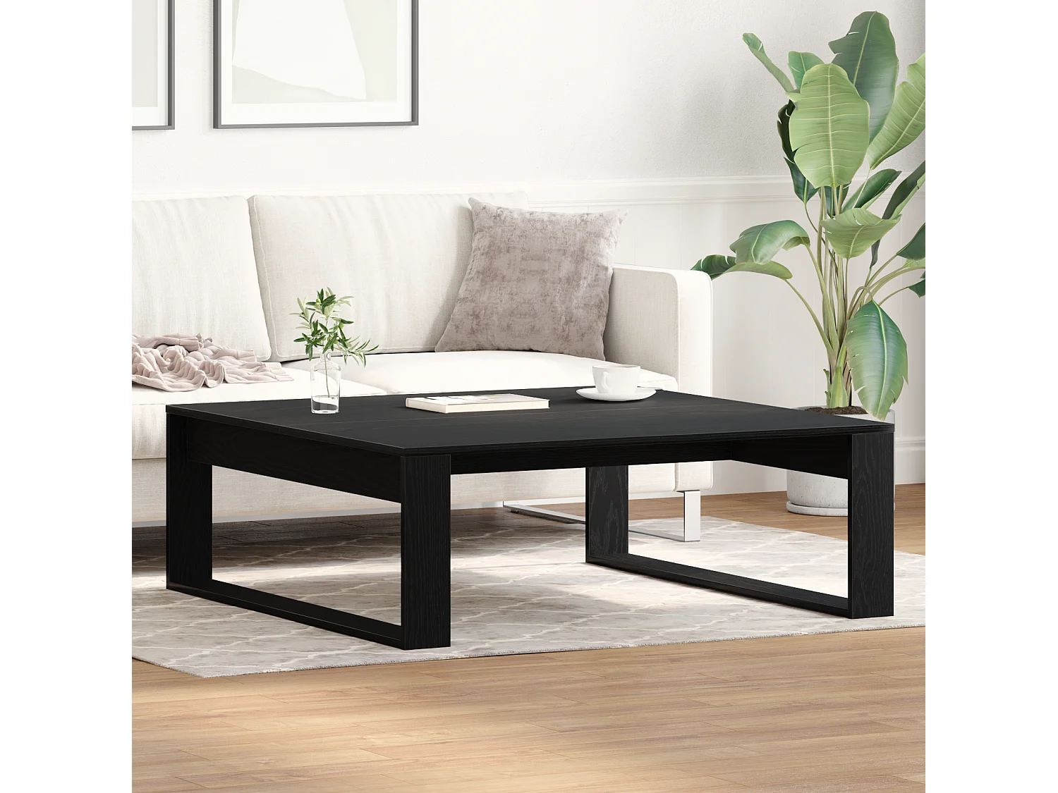 Table basse en chêne noir 100x100x35 cm en bois d'ingénierie