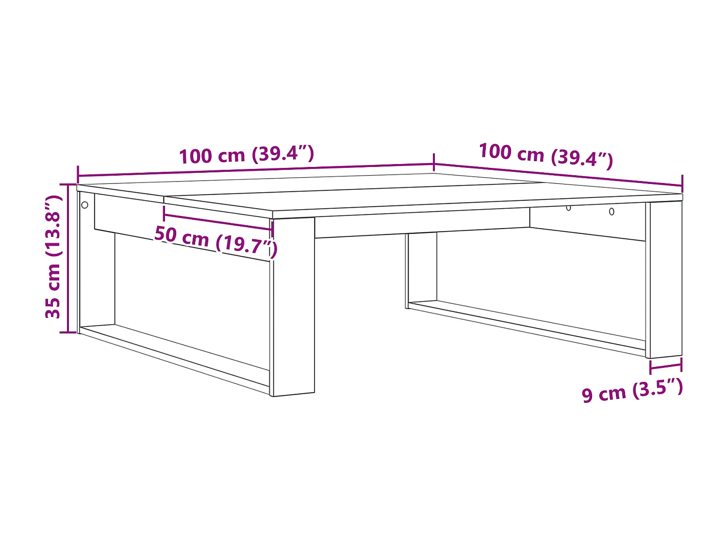 Table basse en chêne noir 100x100x35 cm en bois d'ingénierie