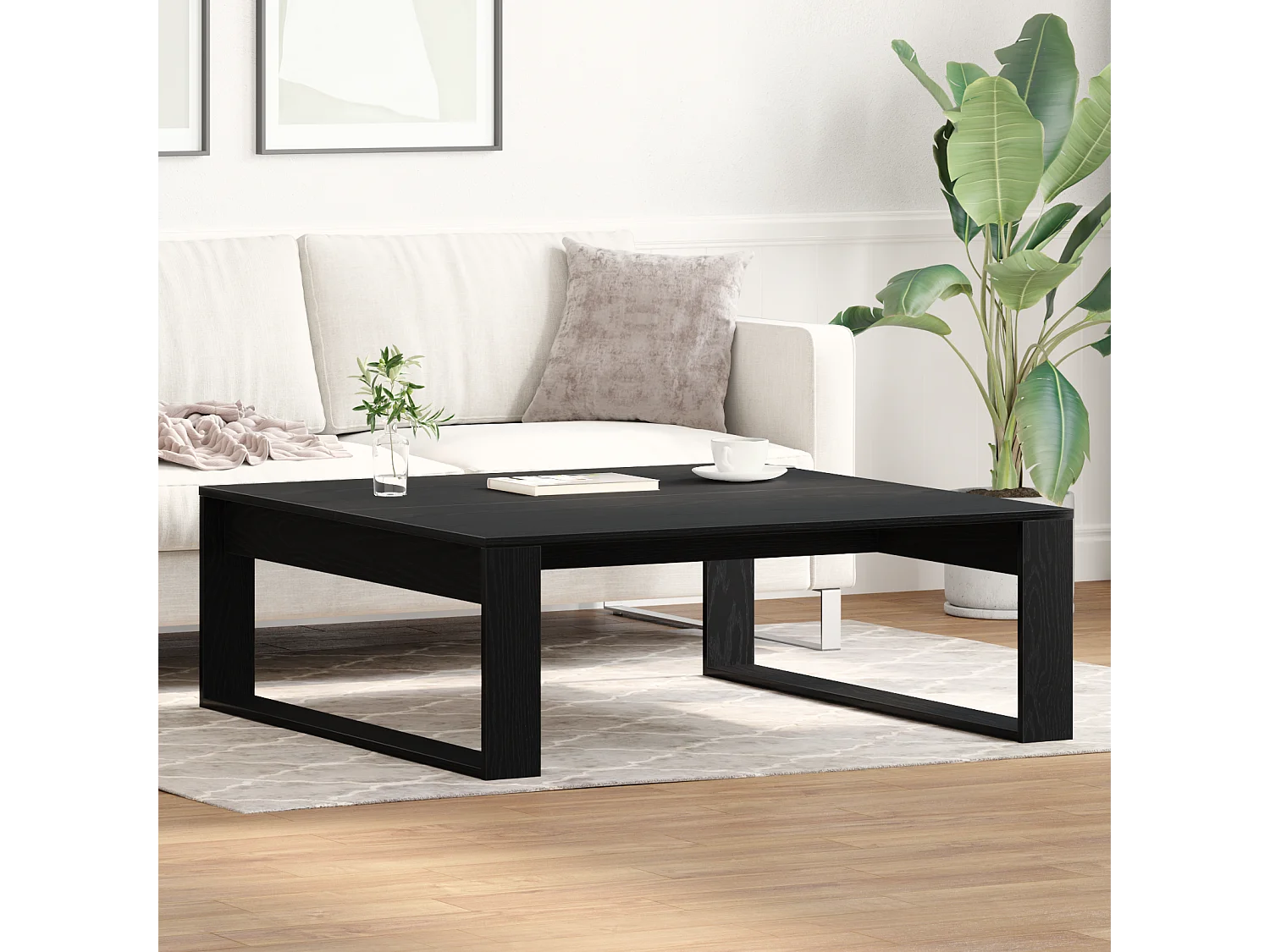Table basse en chêne noir 100x100x35 cm en bois d'ingénierie