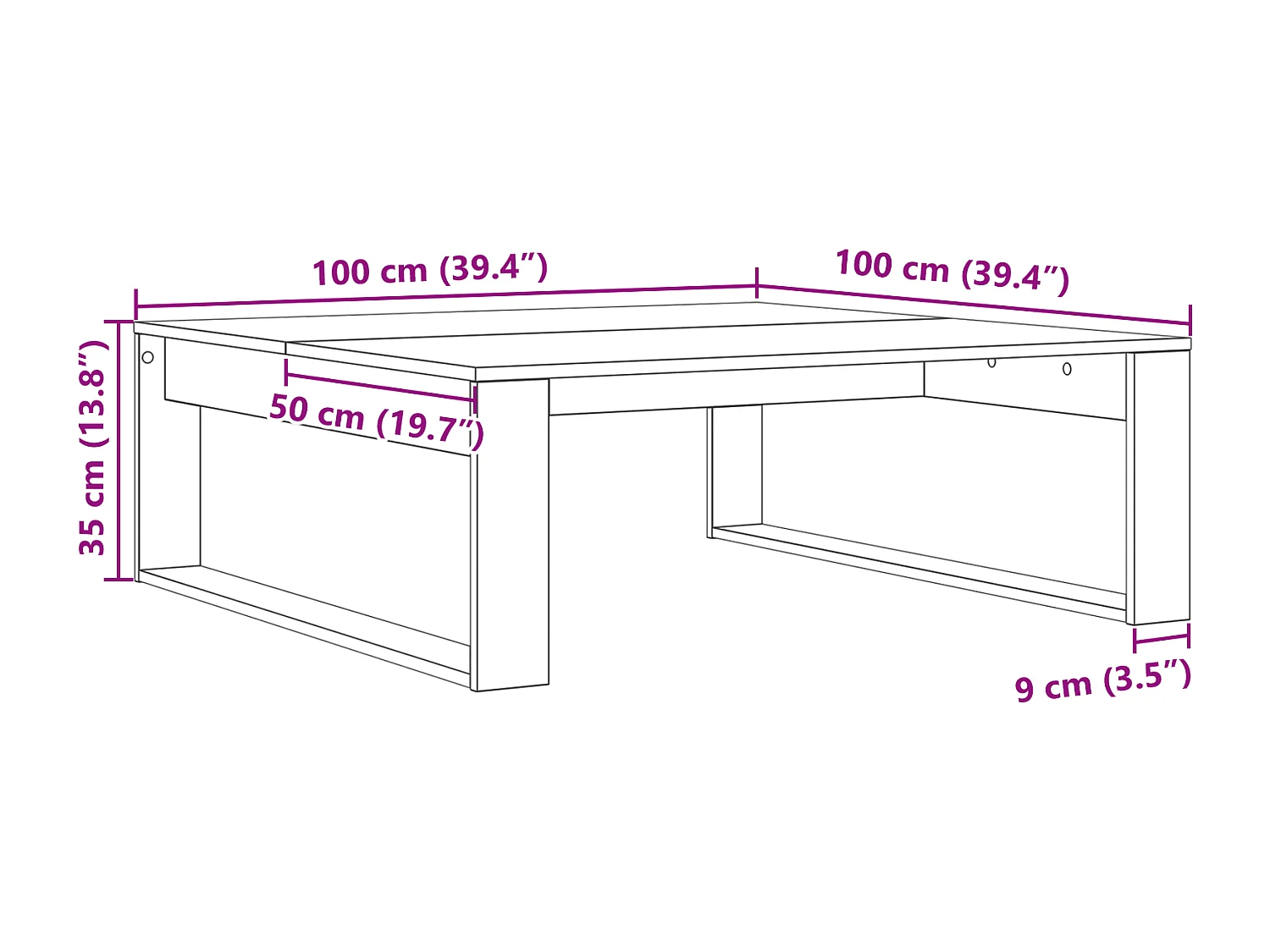Table basse en chêne noir 100x100x35 cm en bois d'ingénierie