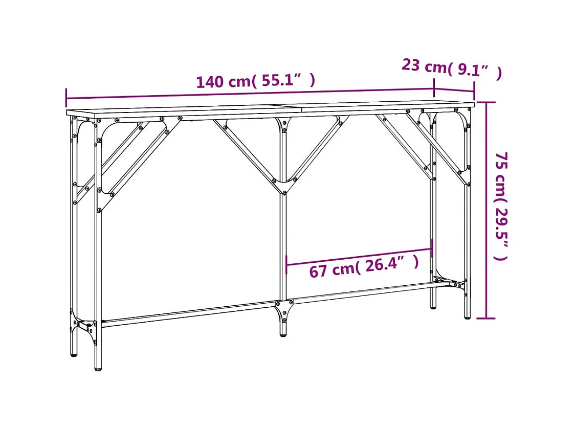Sonoma grijze consoletafel 140x23x75 cm bewerkt hout