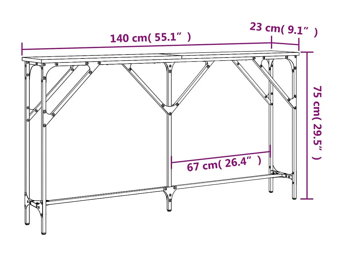 Table console sonoma gris 140x23x75 cm bois d'ingénierie